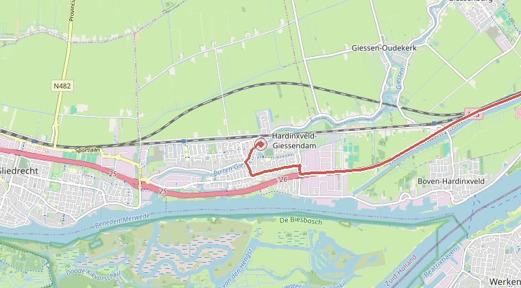 Kaart van de omgeving van de melding, met de kazerne die is gealarmeerd