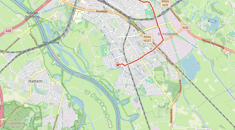 Kaart van de omgeving van de melding, met de kazerne die is gealarmeerd