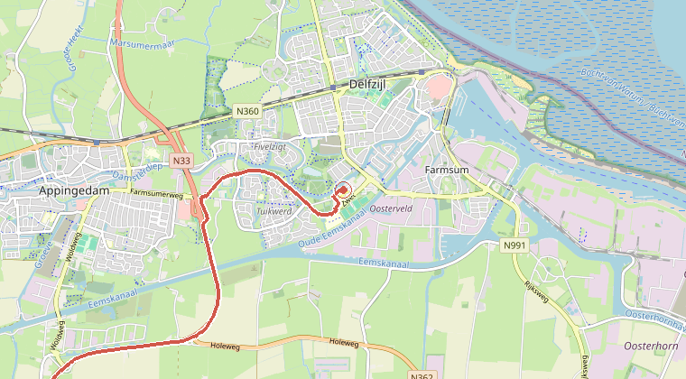 Kaart van de omgeving van de melding, met de kazerne die is gealarmeerd