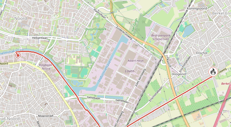 Kaart van de omgeving van de melding, met de kazerne die is gealarmeerd