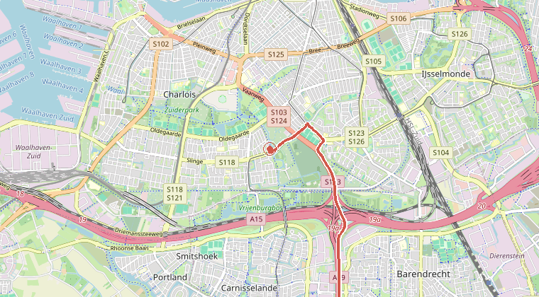 Kaart van de omgeving van de melding, met de kazerne die is gealarmeerd