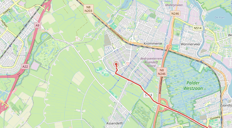 Kaart van de omgeving van de melding, met de kazerne die is gealarmeerd