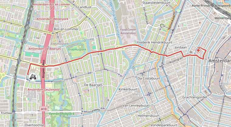 Kaart van de omgeving van de melding, met de kazerne die is gealarmeerd