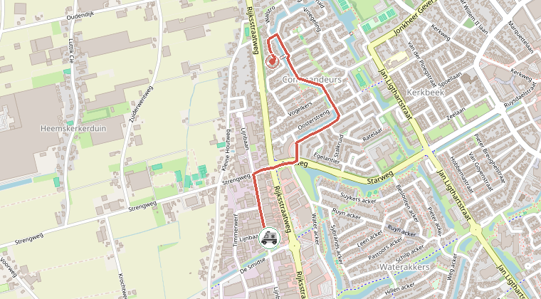 Kaart van de omgeving van de melding, met de kazerne die is gealarmeerd