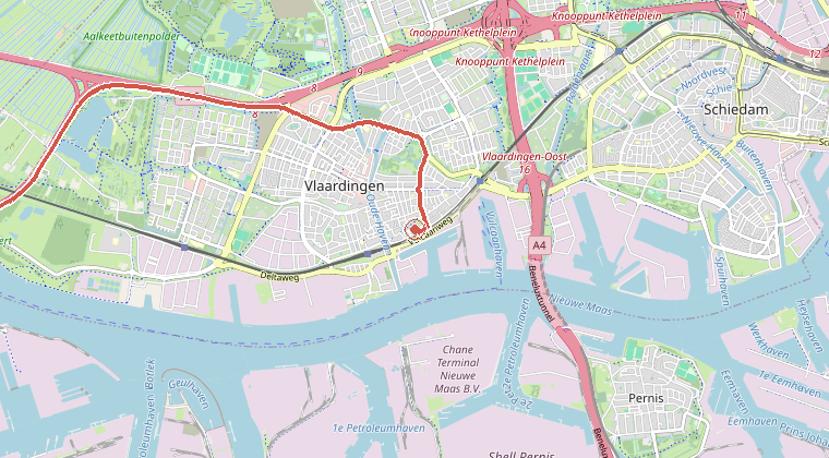 Kaart van de omgeving van de melding, met de kazerne die is gealarmeerd