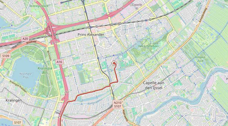 Kaart van de omgeving van de melding, met de kazerne die is gealarmeerd