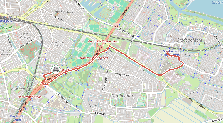 Kaart van de omgeving van de melding, met de kazerne die is gealarmeerd