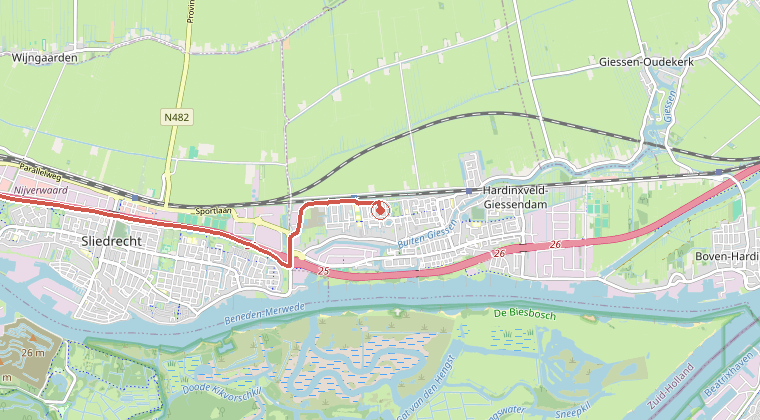 Kaart van de omgeving van de melding, met de kazerne die is gealarmeerd