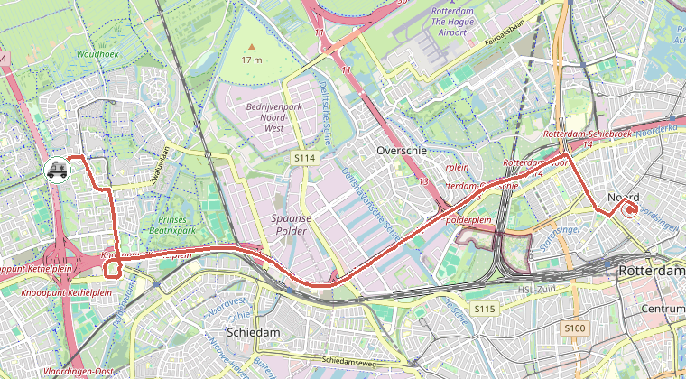 Kaart van de omgeving van de melding, met de kazerne die is gealarmeerd