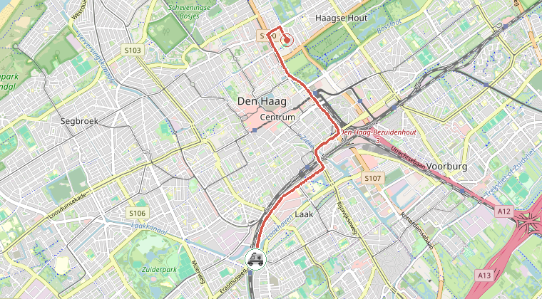 Kaart van de omgeving van de melding, met de kazerne die is gealarmeerd