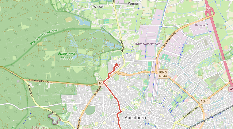 Kaart van de omgeving van de melding, met de kazerne die is gealarmeerd
