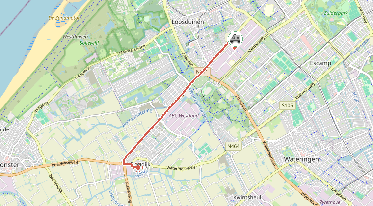 Kaart van de omgeving van de melding, met de kazerne die is gealarmeerd