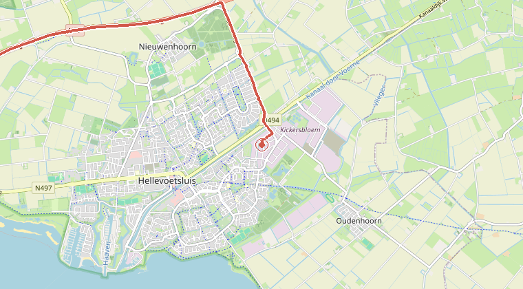 Kaart van de omgeving van de melding, met de kazerne die is gealarmeerd