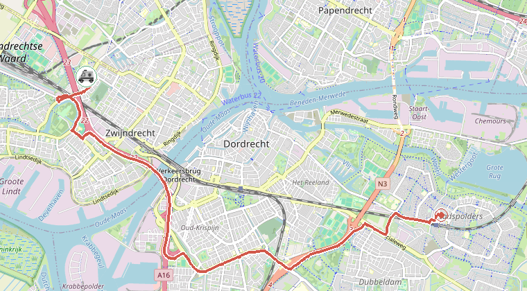 Kaart van de omgeving van de melding, met de kazerne die is gealarmeerd