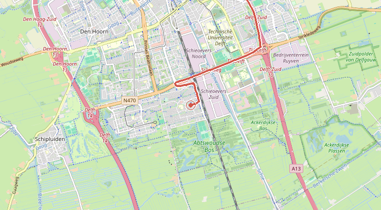 Kaart van de omgeving van de melding, met de kazerne die is gealarmeerd