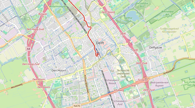 Kaart van de omgeving van de melding, met de kazerne die is gealarmeerd