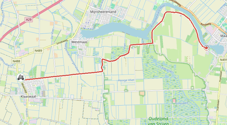 Kaart van de omgeving van de melding, met de kazerne die is gealarmeerd
