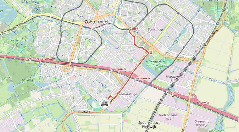 Kaart van de omgeving van de melding, met de kazerne die is gealarmeerd