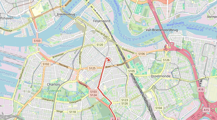 Kaart van de omgeving van de melding, met de kazerne die is gealarmeerd