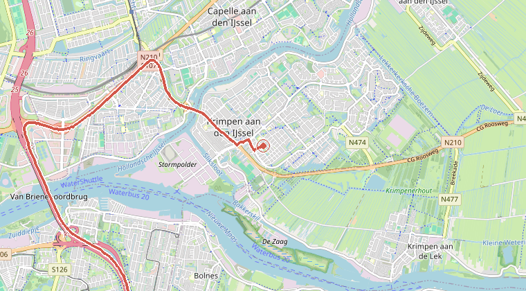 Kaart van de omgeving van de melding, met de kazerne die is gealarmeerd