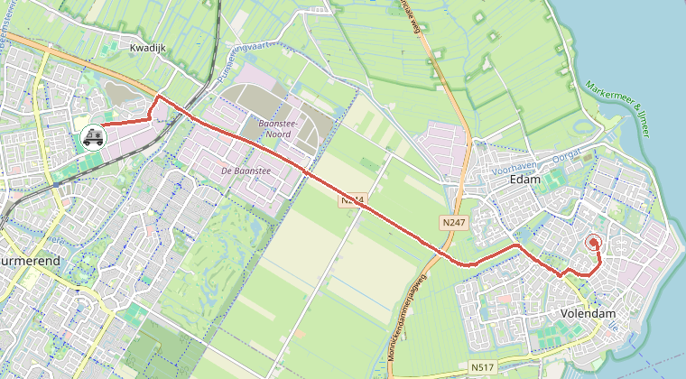 Kaart van de omgeving van de melding, met de kazerne die is gealarmeerd