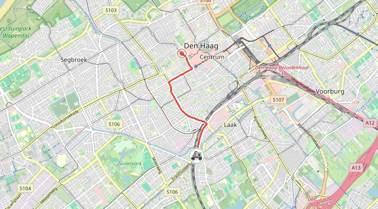 Kaart van de omgeving van de melding, met de kazerne die is gealarmeerd