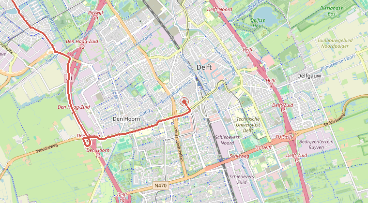Kaart van de omgeving van de melding, met de kazerne die is gealarmeerd