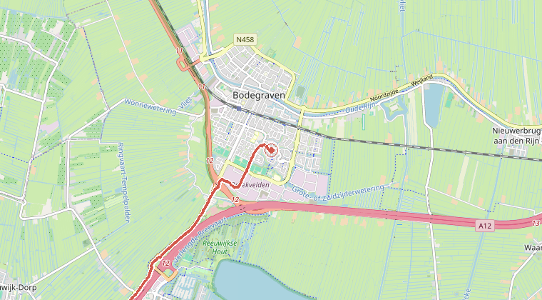 Kaart van de omgeving van de melding, met de kazerne die is gealarmeerd