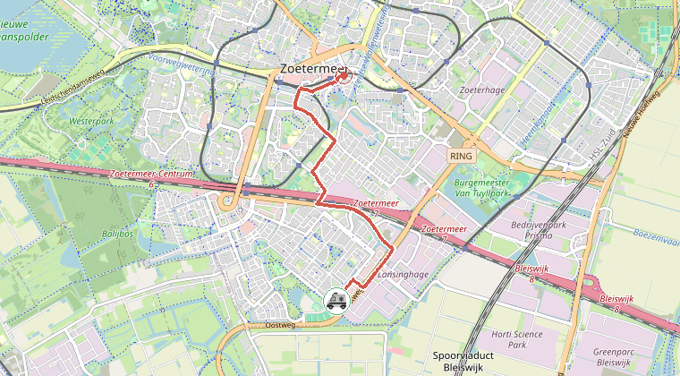 Kaart van de omgeving van de melding, met de kazerne die is gealarmeerd