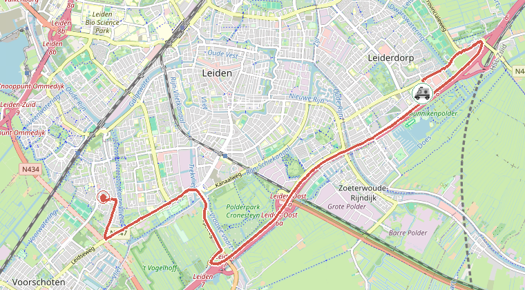 Kaart van de omgeving van de melding, met de kazerne die is gealarmeerd
