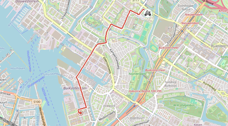 Kaart van de omgeving van de melding, met de kazerne die is gealarmeerd