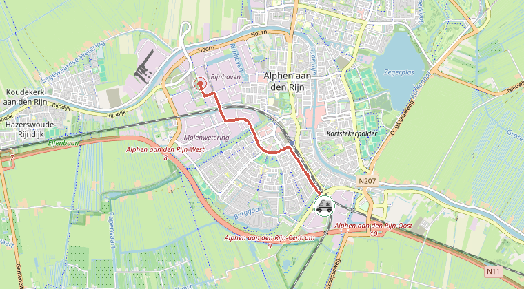 Kaart van de omgeving van de melding, met de kazerne die is gealarmeerd