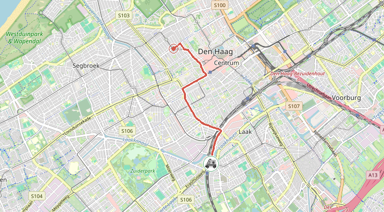 Kaart van de omgeving van de melding, met de kazerne die is gealarmeerd