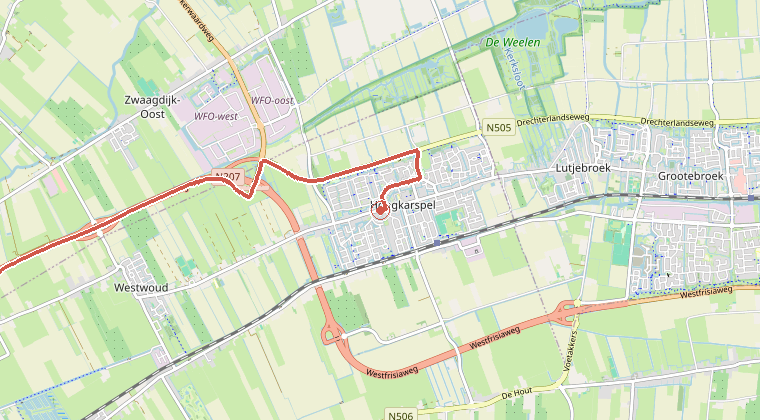 Kaart van de omgeving van de melding, met de kazerne die is gealarmeerd