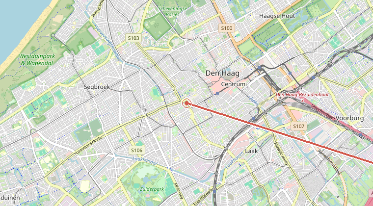 Kaart van de omgeving van de melding, met de kazerne die is gealarmeerd