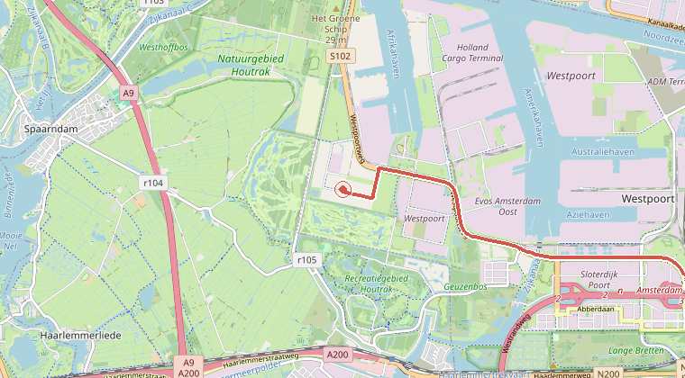Kaart van de omgeving van de melding, met de kazerne die is gealarmeerd