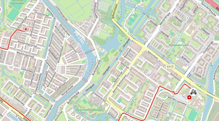Kaart van de omgeving van de melding, met de kazerne die is gealarmeerd