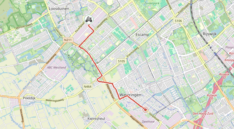 Kaart van de omgeving van de melding, met de kazerne die is gealarmeerd