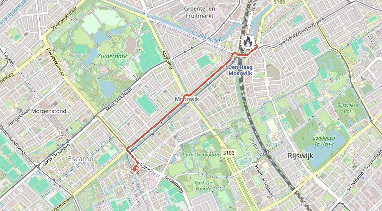 Kaart van de omgeving van de melding, met de kazerne die is gealarmeerd