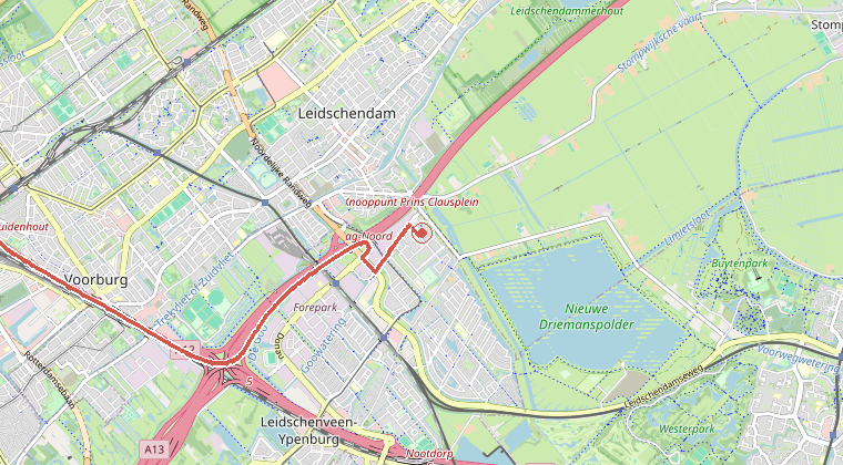 Kaart van de omgeving van de melding, met de kazerne die is gealarmeerd