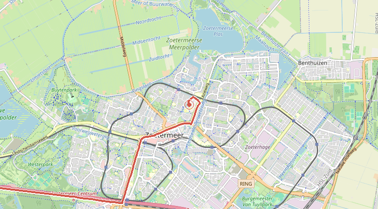 Kaart van de omgeving van de melding, met de kazerne die is gealarmeerd