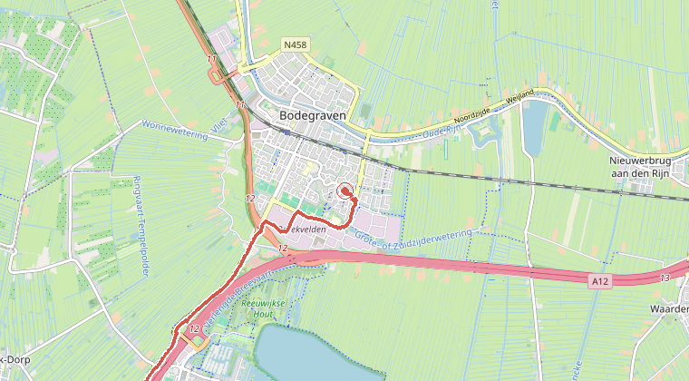 Kaart van de omgeving van de melding, met de kazerne die is gealarmeerd