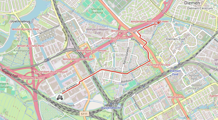 Kaart van de omgeving van de melding, met de kazerne die is gealarmeerd