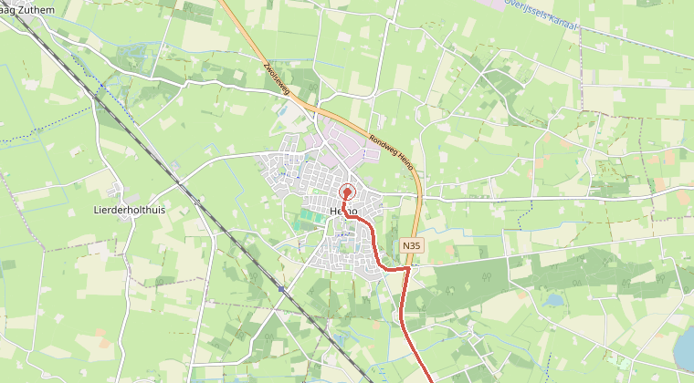 Kaart van de omgeving van de melding, met de kazerne die is gealarmeerd