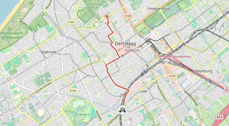 Kaart van de omgeving van de melding, met de kazerne die is gealarmeerd