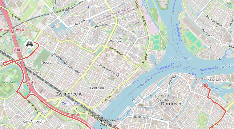 Kaart van de omgeving van de melding, met de kazerne die is gealarmeerd