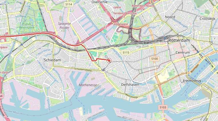 Kaart van de omgeving van de melding, met de kazerne die is gealarmeerd