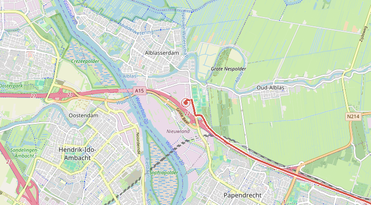 Kaart van de omgeving van de melding, met de kazerne die is gealarmeerd