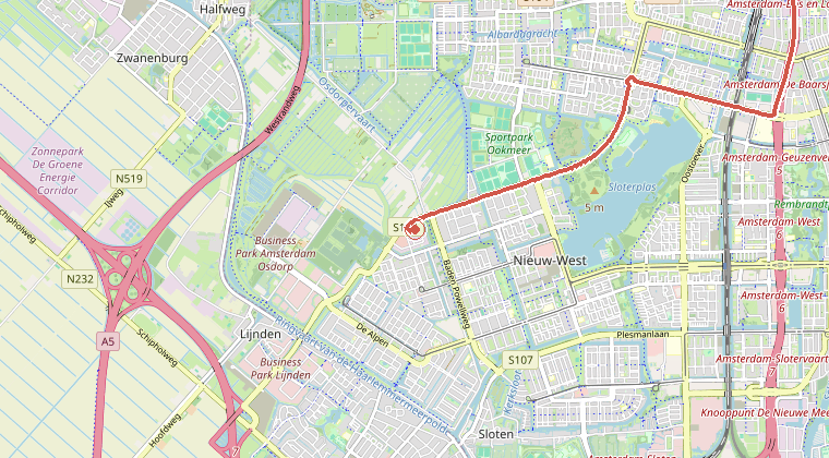 Kaart van de omgeving van de melding, met de kazerne die is gealarmeerd