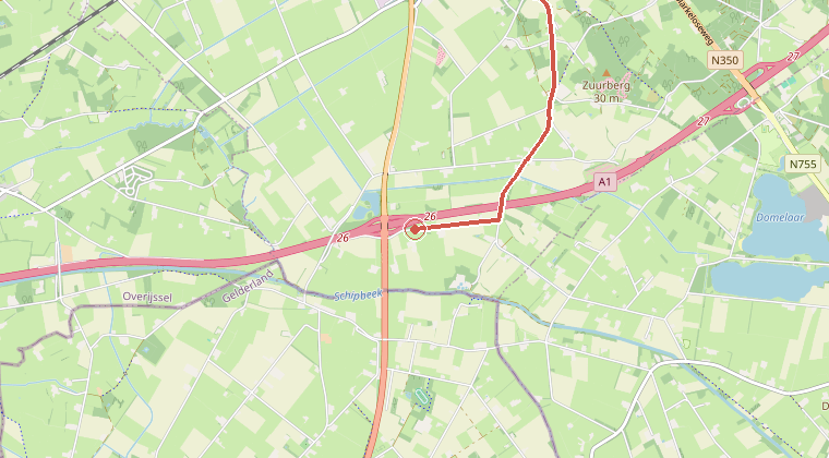 Kaart van de omgeving van de melding, met de kazerne die is gealarmeerd